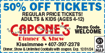 Discount Coupon for Capone’s Dinner & Show